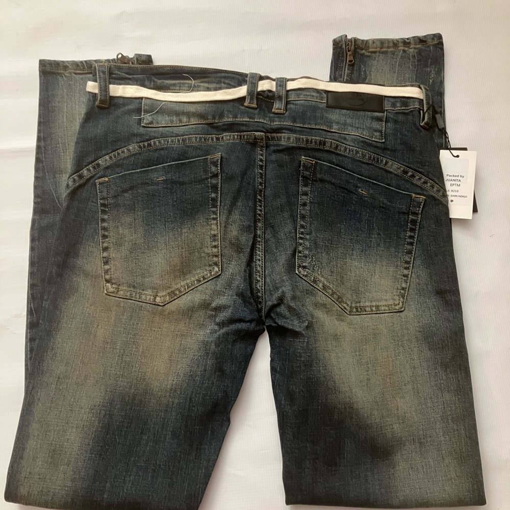 NEW EPTM SKINNY RIPPED JEANS DARK INDIGO SIZE 34x32 STRETCH FIT STREETWEAR DRIP - Picture 3 of 5